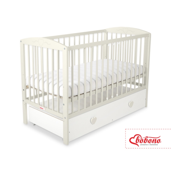 Baby cot bed 120x60cm with hearts with drawer MAXI