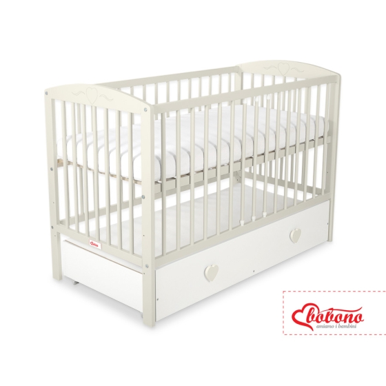 Baby cot bed 120x60cm with hearts with drawer MAXI