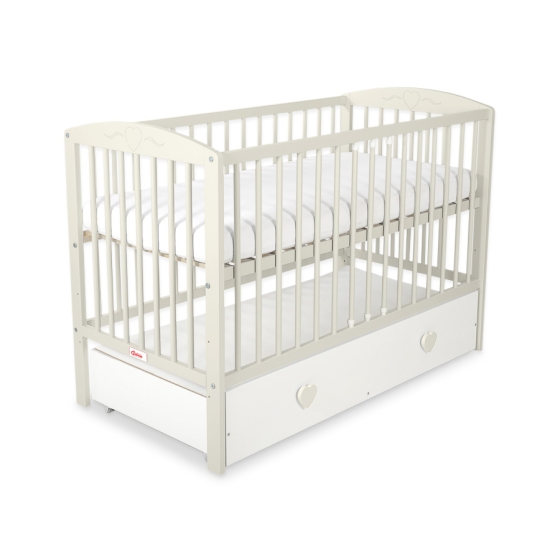 Baby cot bed 120x60cm with hearts with drawer MAXI