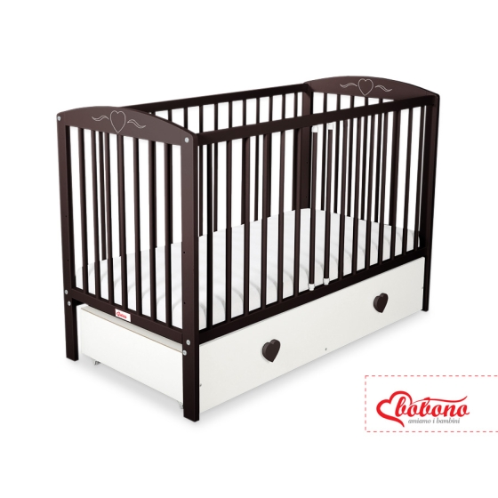 Baby cot bed 120x60cm with hearts with drawer MAXI