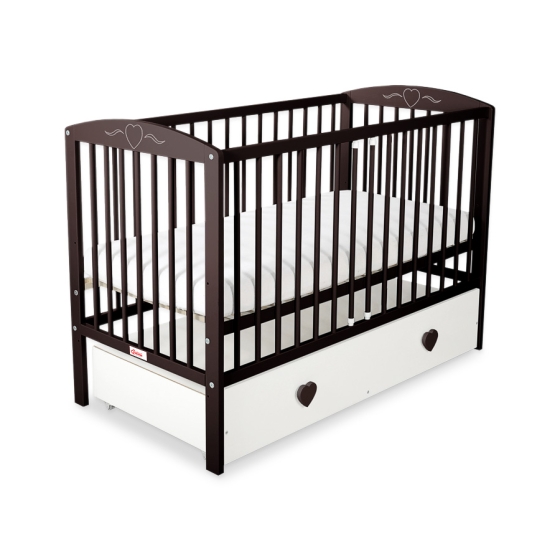 Baby cot bed 120x60cm with hearts with drawer MAXI