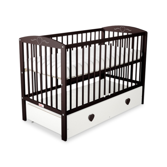 Baby cot bed 120x60cm with hearts with drawer MAXI