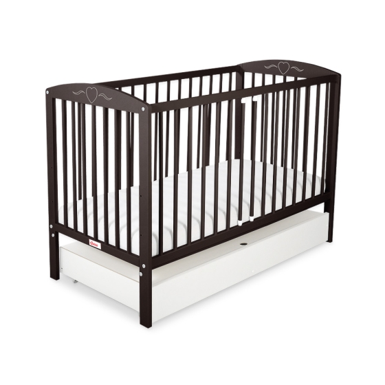 Baby cot bed 120x60cm with hearts with drawer STANDARD