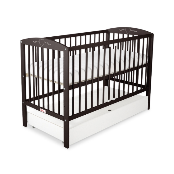 Baby cot bed 120x60cm with hearts with drawer STANDARD