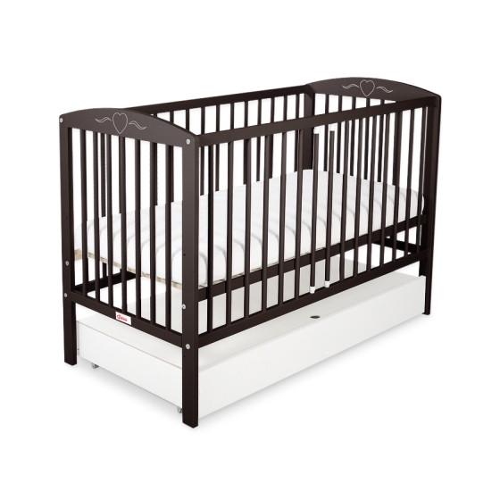 Baby cot bed 120x60cm with hearts with drawer STANDARD