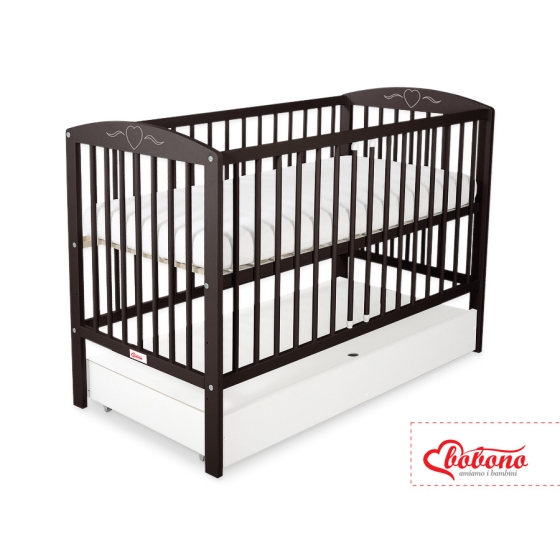 Baby cot bed 120x60cm with hearts with drawer STANDARD