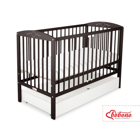 Baby cot bed 120x60cm with hearts with drawer STANDARD