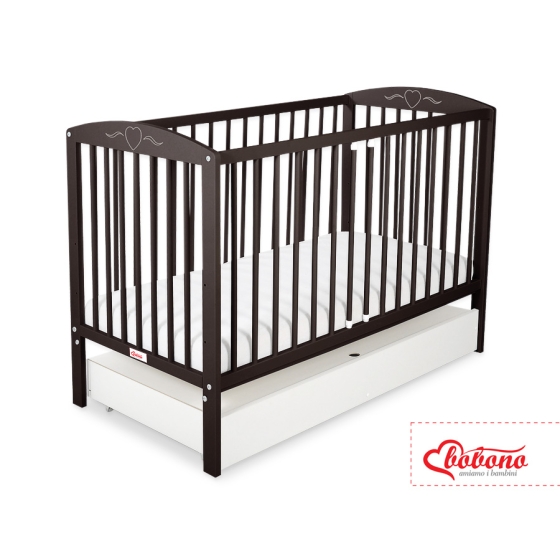 Baby cot bed 120x60cm with hearts with drawer STANDARD