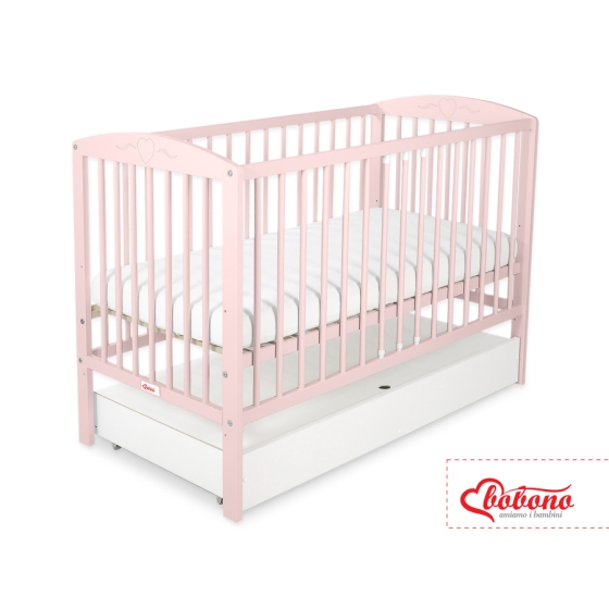 Baby cot bed 120x60cm with hearts with drawer STANDARD