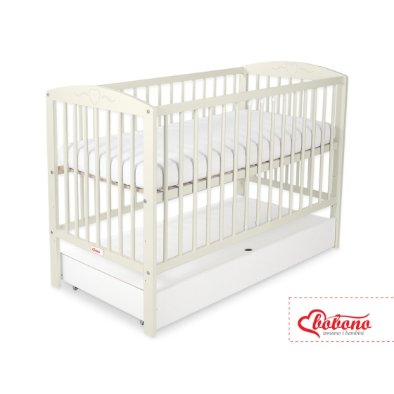 Baby cot bed 120x60cm with hearts with drawer STANDARD