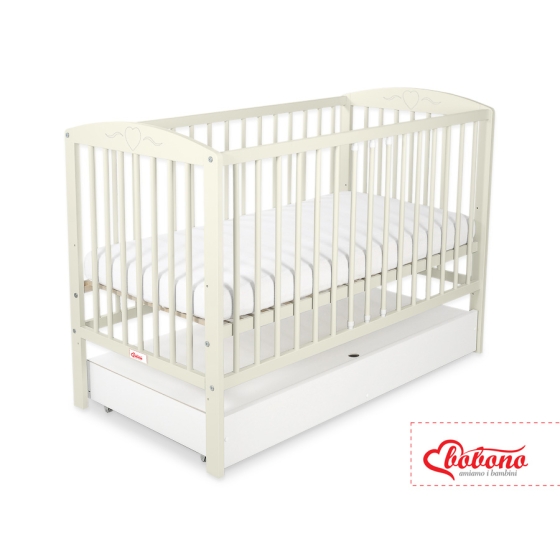 Baby cot bed 120x60cm with hearts with drawer STANDARD