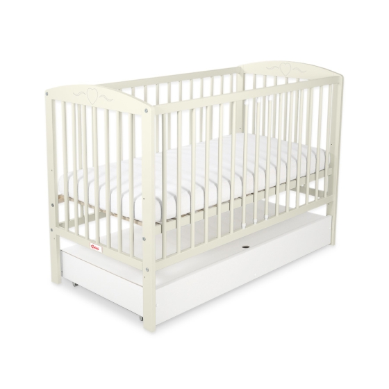 Baby cot bed 120x60cm with hearts with drawer STANDARD