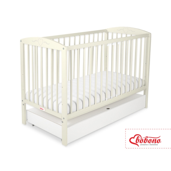 Baby cot bed 120x60cm with hearts with drawer STANDARD
