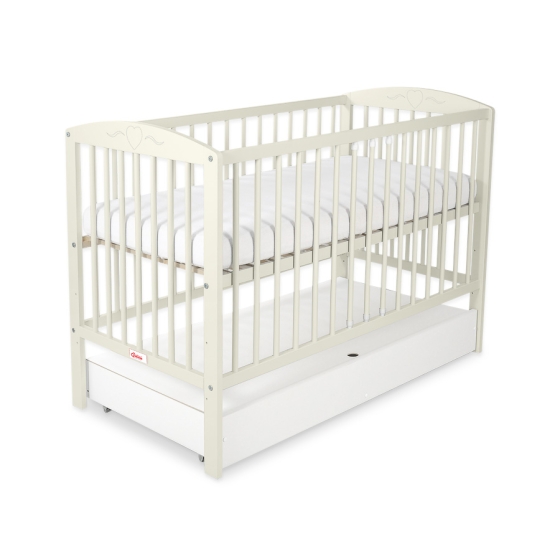 Baby cot bed 120x60cm with hearts with drawer STANDARD