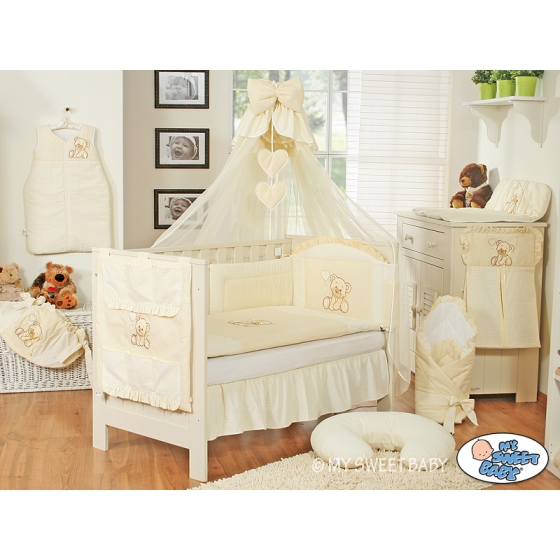 Baby Cot Bed Mosquito-net made of tulle- Bear with bow cream