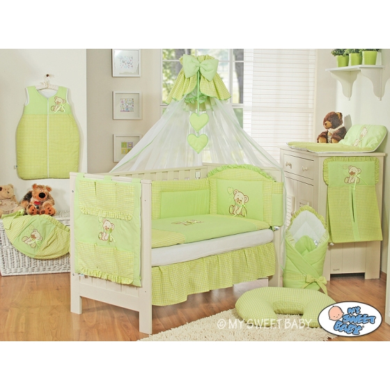 Baby Cot Bed Mosquito-net made of tulle- Bear with bow green