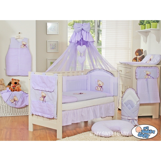 Baby Cot Bed Mosquito-net made of tulle- Bear with bow lilac