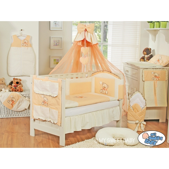 Baby Cot Bed Mosquito-net made of tulle- Bear with bow peach