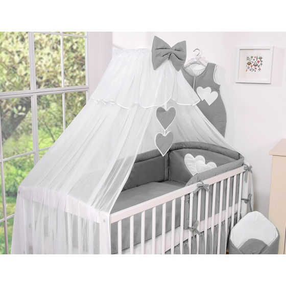 Baby Cot Bed Mosquito-net made of tulle- Hanging Hearts anthracite