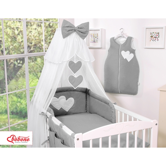 Baby Cot Bed Mosquito-net made of tulle- Hanging Hearts anthracite