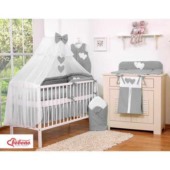 Baby Cot Bed Mosquito-net made of tulle- Hanging Hearts anthracite