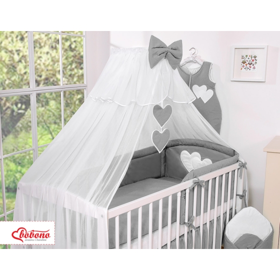 Baby Cot Bed Mosquito-net made of tulle- Hanging Hearts anthracite