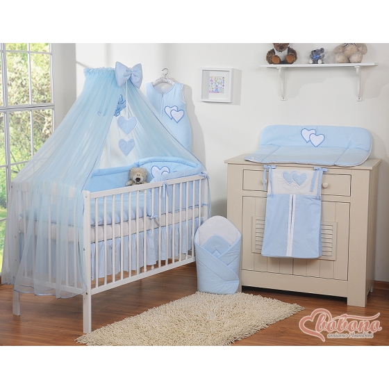 Baby Cot Bed Mosquito-net made of tulle- Hanging Hearts blue