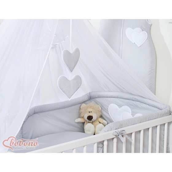 Baby Cot Bed Mosquito-net made of tulle- Hanging Hearts gray