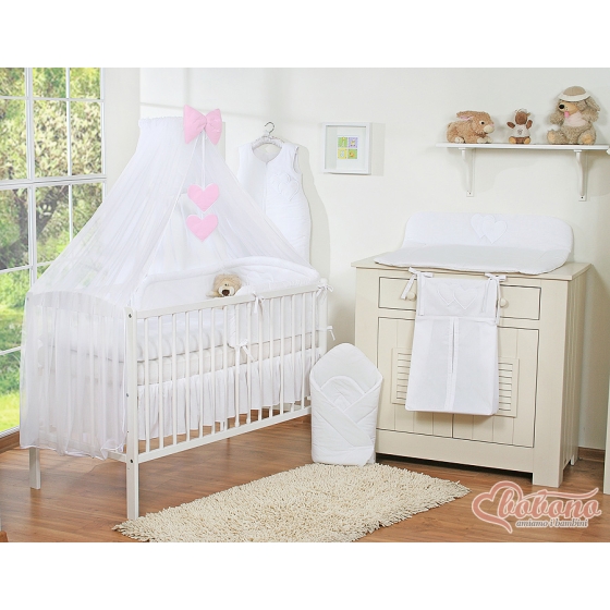 Baby Cot Bed Mosquito-net made of tulle- Hanging Hearts white