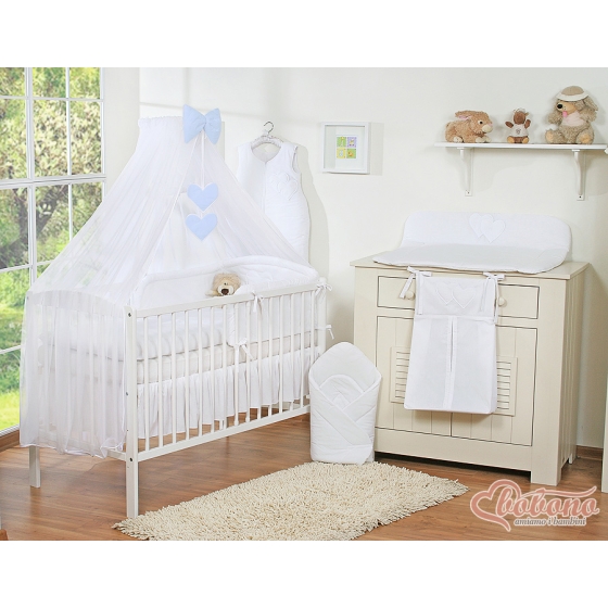Baby Cot Bed Mosquito-net made of tulle- Hanging Hearts white