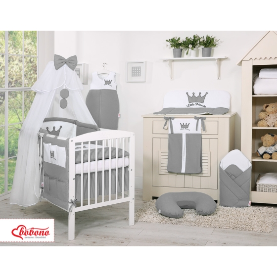 Baby Cot Bed Mosquito-net made of tulle- Little Prince/Princess anthracite