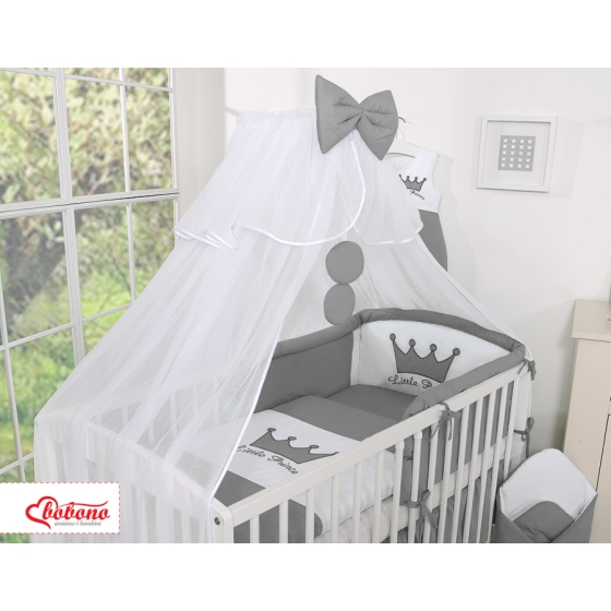 Baby Cot Bed Mosquito-net made of tulle- Little Prince/Princess anthracite