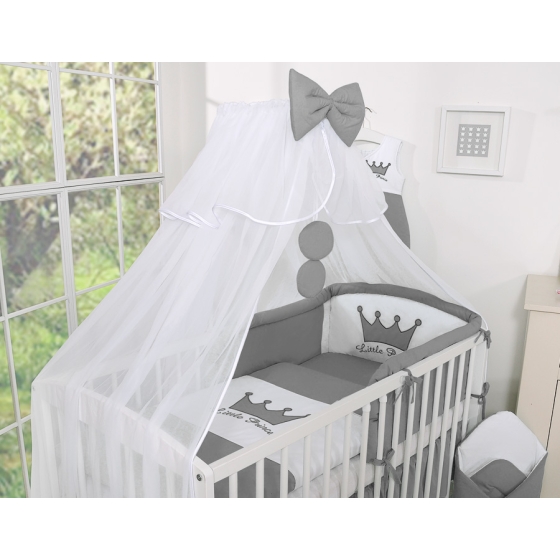 Baby Cot Bed Mosquito-net made of tulle- Little Prince/Princess anthracite