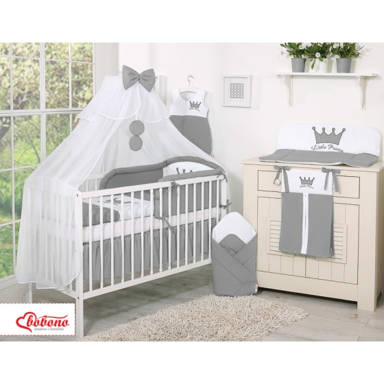 Baby Cot Bed Mosquito-net made of tulle- Little Prince/Princess anthracite