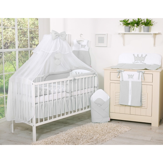 Baby Cot Bed Mosquito-net made of tulle- Little Prince/Princess gray