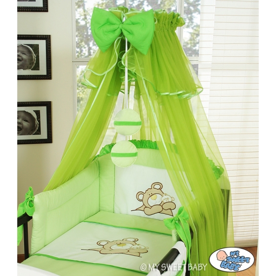 Baby Cot Bed Mosquito-net made of tulle- Teddy bear Barnaba green