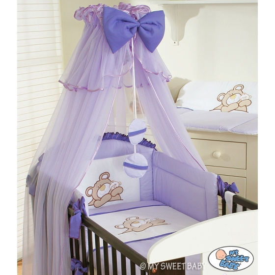 Baby Cot Bed Mosquito-net made of tulle- Teddy bear Barnaba lilac