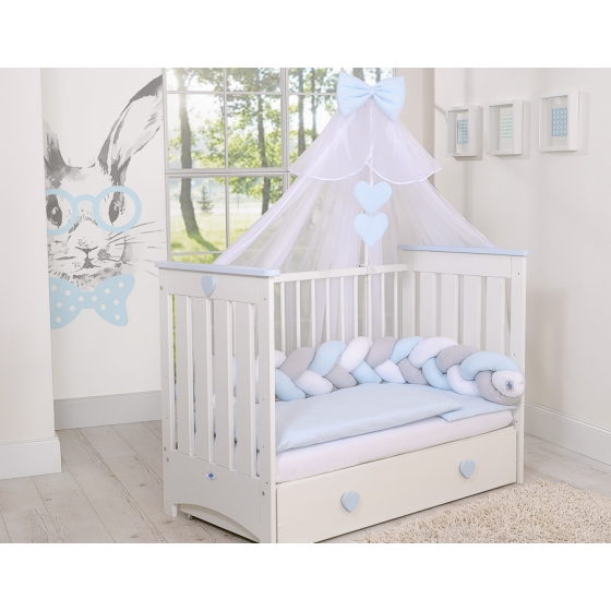 Baby Cot Bed Mosquito-net made of tulle- white hearts with blue