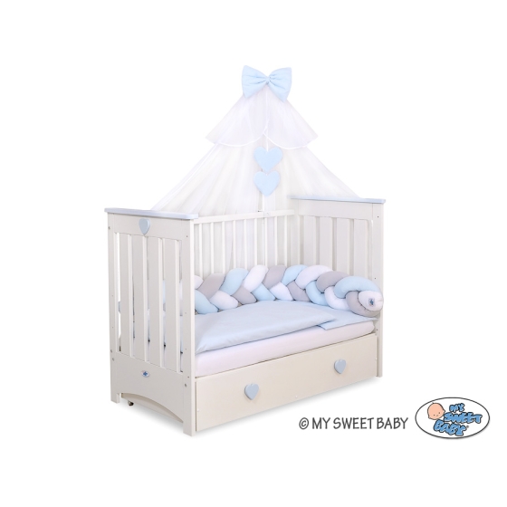Baby Cot Bed Mosquito-net made of tulle- white hearts with blue