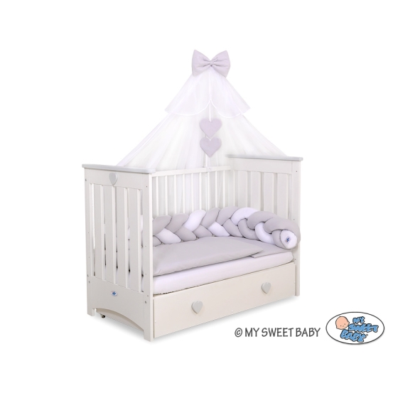 Baby Cot Bed Mosquito-net made of tulle- white with Gray hearts