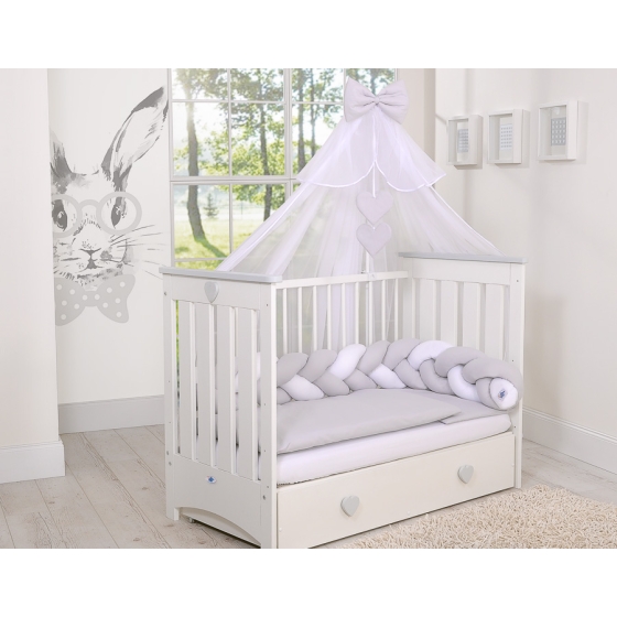 Baby Cot Bed Mosquito-net made of tulle- white with Gray hearts