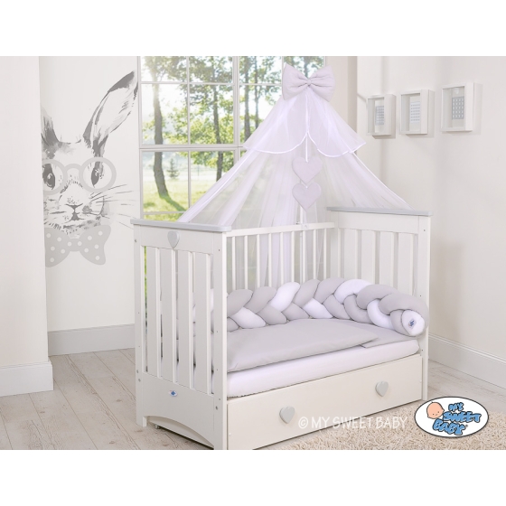 Baby Cot Bed Mosquito-net made of tulle- white with Gray hearts