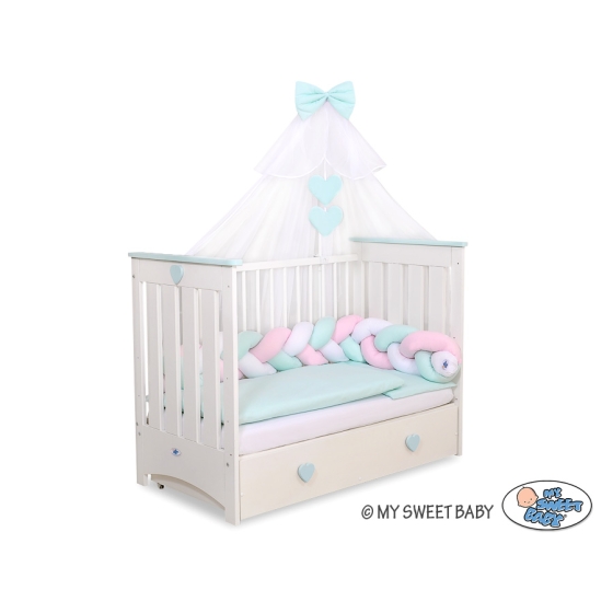 Baby Cot Bed Mosquito-net made of tulle- white with mint hearts