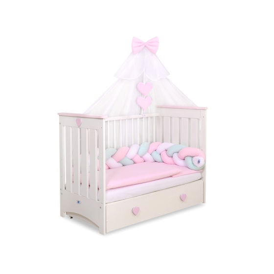 Baby Cot Bed Mosquito-net made of tulle- white with pink hearts
