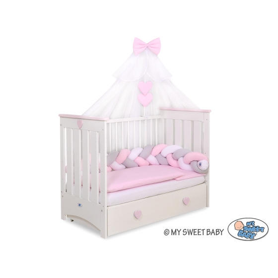 Baby Cot Bed Mosquito-net made of tulle- white with pink hearts