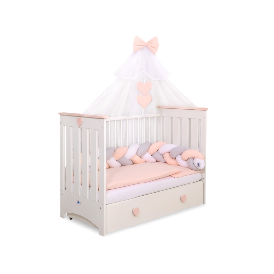 Baby Cot Bed Mosquito-net made of tulle- white with powder rosa hearts