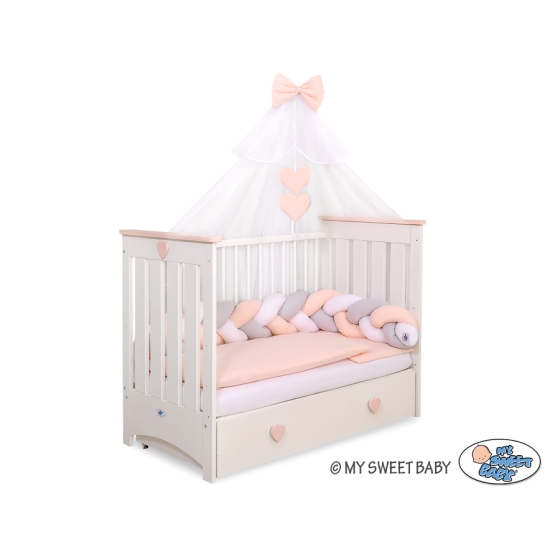 Baby Cot Bed Mosquito-net made of tulle- white with powder rosa hearts