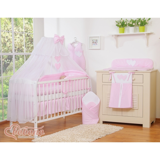 Baby Cot Bed Tulle Mosquito-net- Hanging Hearts pink stripes