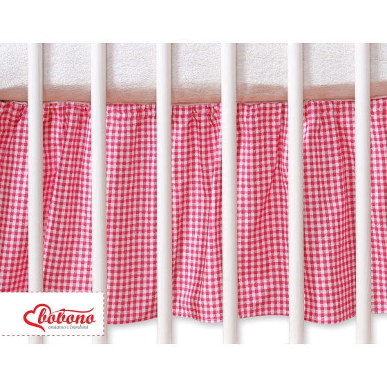 Baby cot decorative skirt dust Ruffle-Masking flounce 120x60cm- Hanging Hearts dark pink checkered