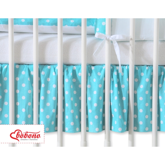 Baby cot decorative skirt dust Ruffle-Masking flounce 120x60cm- Hanging Hearts white dots on turquoise